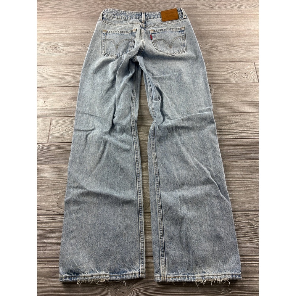 Levis Premium Low Loose Distressed Wide Leg Jeans Light Wash Blue 25 - Picture 2 of 8
